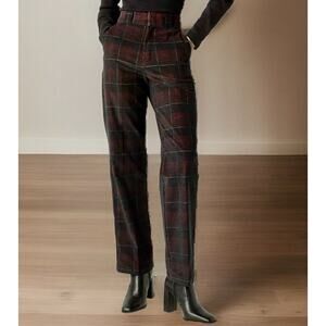 Dickies Alma Corduroy Pants Womens 32 Dark Plaid Hi Rise Straight MRSP $75